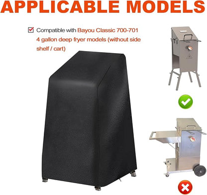 Deep Fryer Cover for Bayou Classic 700-701 Deep Fryer, 4 Gallon Deep Fryer Cover, 600D Oxford Material with Pu Coating (without Side Shelf/Cart)
