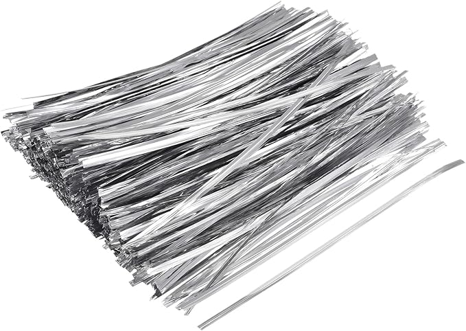 MECCANIXITY Foil Twist Ties 7" 18cm Metallic Plastic Closure Tie for Tying Bread, Candy, Cookies, Gift Bags Arts Crafts Ties Silver Tone Pack of 750