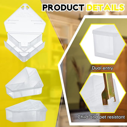 Qualirey 6 Pcs Mice Station with Key Triangle Bait Station Reusable Rodent Trap Bait Box, Keeps Children and Pets Safe Indoor & Outdoor, Bait Not Included, Suitable for Small Mice (Translucent)