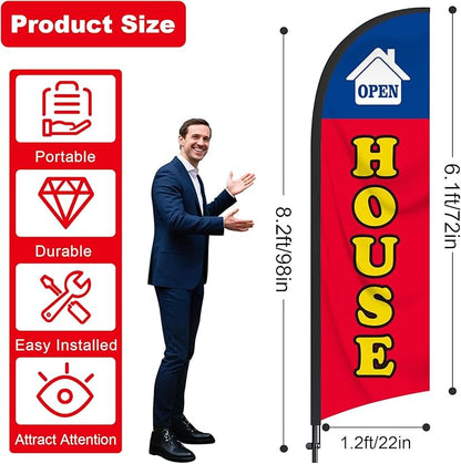 2 Packs Open House Flag for Real Estate 8 Ft Open Feather Flags Banner with Pole Kit and Ground Stake for Outside Outdoor