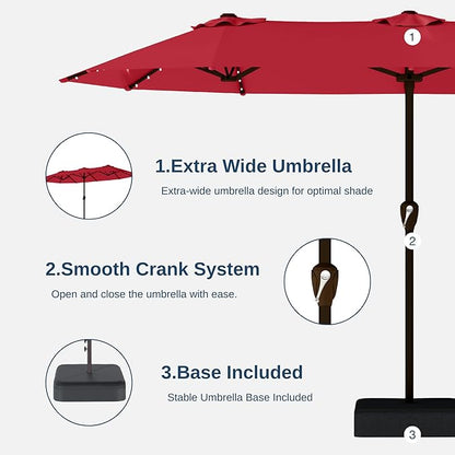 13FT Double Sided Patio Umbrella with LED Lighted