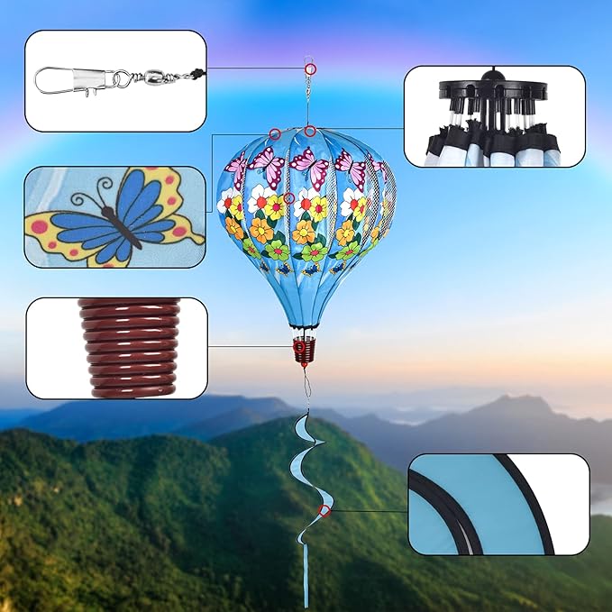 Giant Butterfly Hot Air Balloon Garden Wind Spinners Large Pinwheels Whirligigs Windmill Toys for Kids Yard Decor Lawn Decorations Outdoor Whirlygig Windmills Wind Twister Everyday 59" L 2Pack