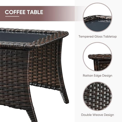 4 Piece Patio Furniture-All-Weather PE Wicker Outdoor Patio Furniture with Swivel Rocker Chairs,Outdoor Couch, Set with Coffee Table-Brown/Beige