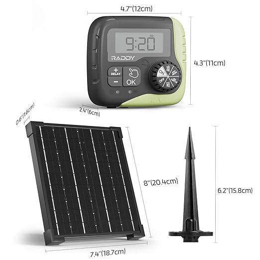 Raddy WS-1 Drip Irrigation Kit, 5W Solar Powered Automatic Watering System, Easy DIY Water Timer for Plants on The Balcony, Gardens, and Green House, Supported 15 Pots