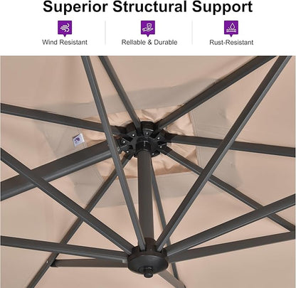 PURPLE LEAF 8 Feet Outdoor Square Cantilever Umbrella Patio Umbrella with Base Aluminum Offset Umbrella with 360-degree Rotation for Garden Deck Pool Patio Taupe