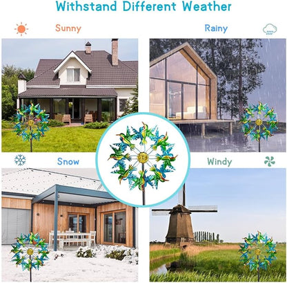 Viveta Wind Spinners for Yard and Garden, Hummingbird Wind Spinners with Metal Stake, 57.5" Double Wind Spinner Yard Art Decor for Patio Lawn Garden