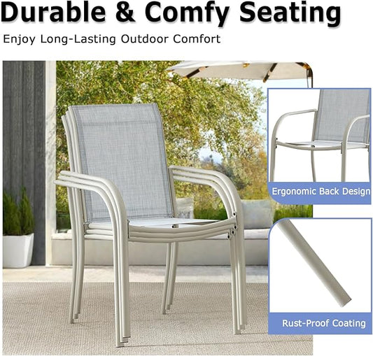Patio Chairs Set of 4, Outdoor Dining Chairs with Breathable Textilene Fabric, Stackable Patio Chairs for Lawn, Garden, Backyard, Poolside, Beige