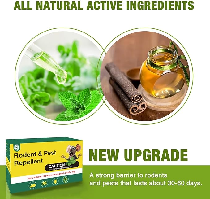 30PCS Rodent Mouse Repellent Pouches for Indoor Use, Peppermint Oil Nature Fomula, Safe for Pets and Family