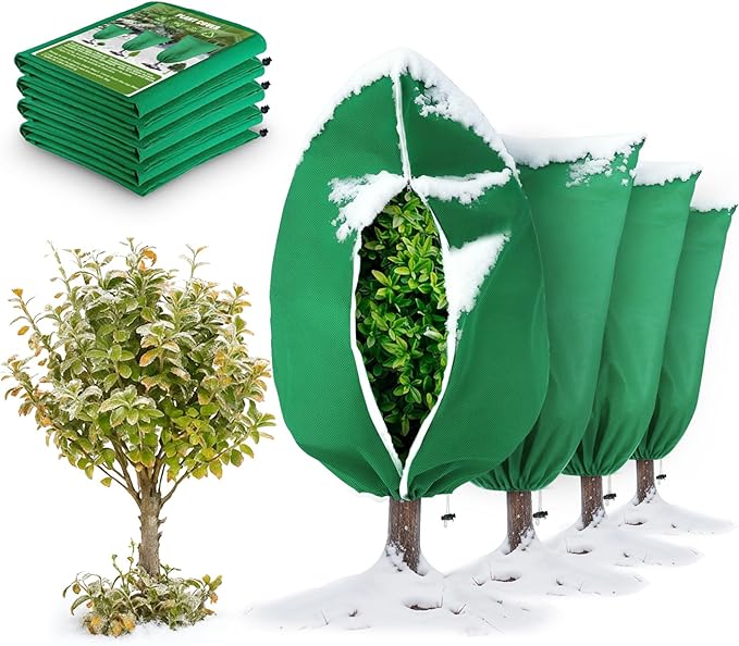 5Pcs Plant Frost Protection Covers 47.2x70.9 Inches – Reusable Breathable Freeze Blankets with Drawstring, Waterproof Non-Woven Fabric Frost Cloth for Winter Plant, Shrub, Tree, and Garden Protection