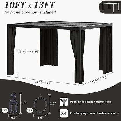 Gazebo Universal Replacement Privacy Curtain,10'×13' Gazebo Outdoor Waterproof Curtains, 4-Panels Sidewall Curtains with Double Zipper for Patio Canopy, Garden and Backyard (Curtain Only)