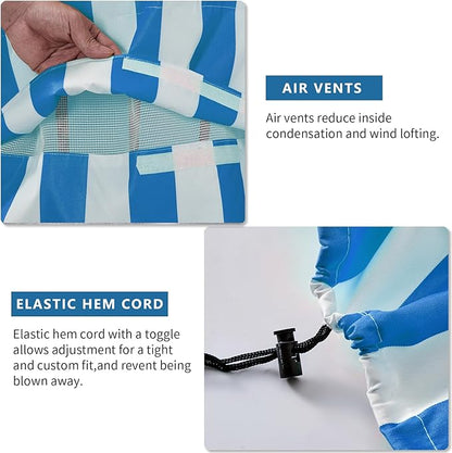 Adirondack Chair Covers Waterproof, Patio Chair Covers, Water Resistant Outdoor Furniture Protection, Heavy Duty With Air Vents, 30W 33D 33H Inches, Blue and White Stripe Pattern