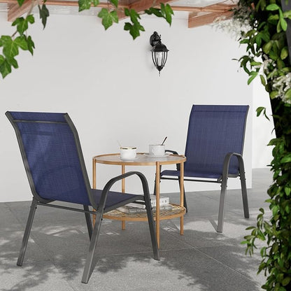 Patio Dining Chairs Set of 2, Stackable Dining Chairs High Back, Breathable Seat Fabric and Alloy Steel Frame Fit Backyard, Porch, Lawn，Poolside (Blue)