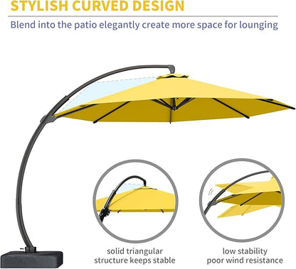 Kingdura 11ft Offset Cantilever Patio Umbrella with Base Included, Large Round Aluminum Outdoor Umbrella, 360° Rotation & Infinite Tilt, Heavy Duty Frame for Deck Pool Backyard, Yellow