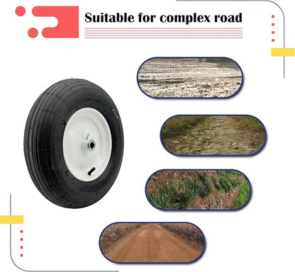 2-Pack 4.80-8 Wheelbarrow Tire with Rim 3"-6''Centered Hub, 3/4" or 5/8''or 1/2'' Bearings, 16‘’ Tire Assembly for Hand Truck,Garden Cart (4.80/4.00-8 Tube Type,3" Center Hub,RibbedTread)