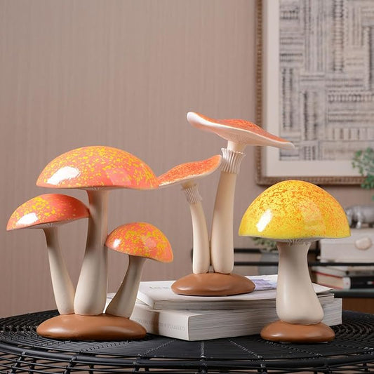 SEINHIJO Mushroom Decor Sculpture Garden Gifts Statue Outdoor Fairy Figurine Modern Patio Arts Polyresin 6.7inch