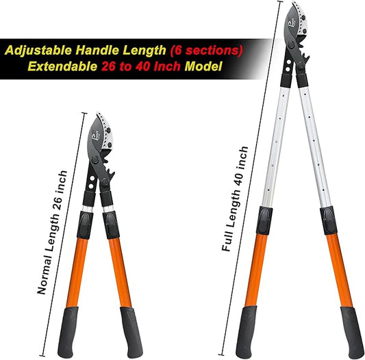 Loppers for Tree Trimming Heavy Duty, 26-40 Inch Handle Telescopic Tree Trimmer, Sync Drive Power Lever Pruner, 2 Inch Branch Cutter