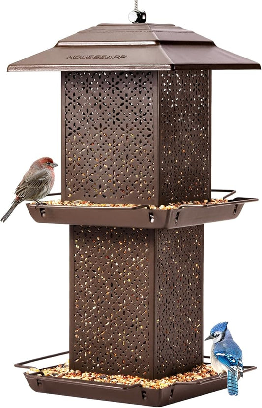 Bird Feeders for Outdoors Hanging - 6lb Large Capacity Metal Double Tier Bird Feeder,Chew-Proof, Weather and Water Resistant Wild Bird Feeders, Outside and Garden Decoration