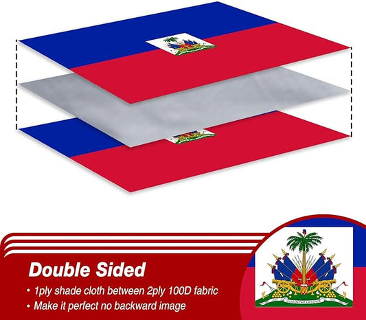 Haiti Haitian Flag 3x5 ft Outdoor, Double Sided 3 Ply Heavy Duty Haiti National Country Flag, 100% Quality Polyester Haitian Banner with Brass Grommets 4 Rows Stitches