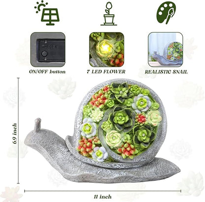 Solar Garden Statues Snails Figurine with Succulent and LED Lights - Garden Snails Statues Decorations for Yard, Outside, Patio, Balcony - Gardening Housewarming Birthday Gifts