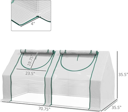 Outsunny 6' x 3' x 3' Portable Greenhouse, Garden Green House with 2 PE/Plastic Covers, Steel Frame and 2 Roll Up Windows, Clear