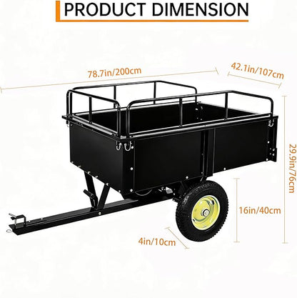 GarveeLife Utility Trailer, ATV Steel Garden Trailer, 750 Lbs 15 Cu.Ft. with Removable Sides, Pneumatic Tires and Quick Dump Pull Back, Heavy Duty Lawn Mower Trailers for Lawn Mowers, Tractors, Farm