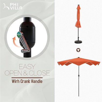 PHI VILLA 9ft Patio Umbrellas with 24 pcs LED Solar Lights, Outdoor Market Table Lighted Umbrella with 8 Steel Ribs, Tilt for UV-Resistant, Lotus Leaf Shape Canopy, Orange