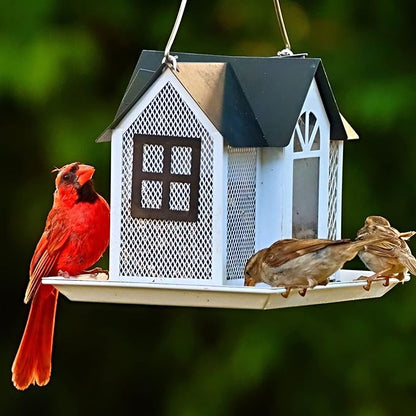 Kingsyard Bird Feeder House for Outside, Metal Mesh Wild Bird Feeder with Triple Feeders for Finch Cardinal Chickadee, Large Capacity, Weatherproof and Durable