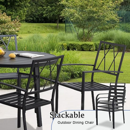 Outdoor Dining Chairs Set of 8, Aluminum Frame Stackable Patio Dining Chairs with Armrest, Wrought Iron Patio Bistro Chairs for Lawn, Backyard, Garden, Porch