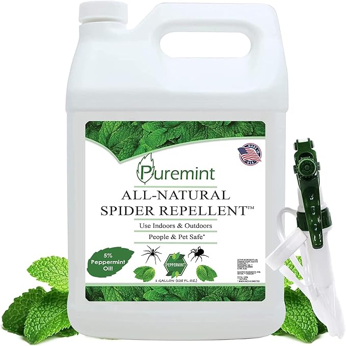 Puremint Spider Repellent, Natural 5% Peppermint Oil Spray, Kills & Deters All Types of Spiders and Insects, Indoor and Outdoor Use, 128 fl oz Gallon