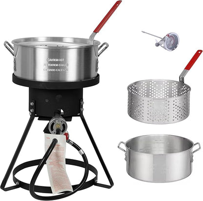 Red Mountain Valley 10.5-Quart Outdoor Propane Fish Fryer with Aluminum Filter Basket and Thermometer for frying fish, wings, 50,000 BTU Gas Propane Deep Fryer, 0-5 PSI Regulator, Full CSA Approved