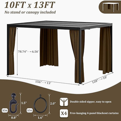 Gazebo Universal Replacement Privacy Curtain,10'×13' Gazebo Outdoor Waterproof Curtains, 4-Panels Sidewall Curtains with Double Zipper for Patio Canopy, Garden and Backyard (Curtain Only)