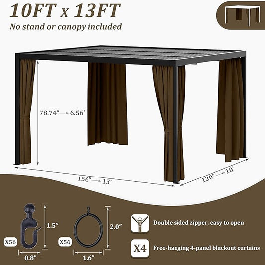 Gazebo Universal Replacement Privacy Curtain,10'×13' Gazebo Outdoor Waterproof Curtains, 4-Panels Sidewall Curtains with Double Zipper for Patio Canopy, Garden and Backyard (Curtain Only)