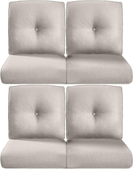 Pop 22x25/22x24 Outdoor Chair Cushions Set of 4 - Heavy Duty High Back Replacement Zippered Cushion for Patio Furniture Set Dining Rocking Chairs Loveseat L-Shape Sofa - Beige/Button