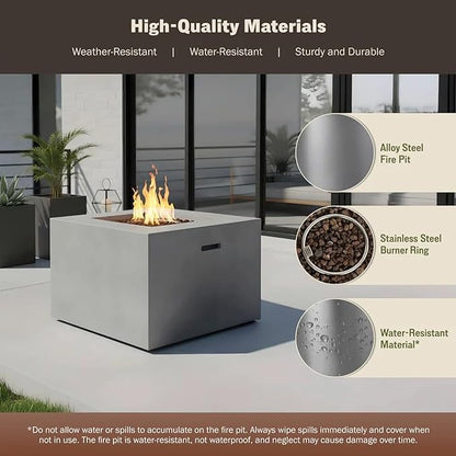 32" Smokeless Outdoor Alloy Steel Fire Pit Table w/Lid, All in One Propane Fire Table, Square Patio Firepit Table 50,000 BTUs, Lava Rocks, Weatherproof Cover, CSA Certified, for Outside Patio