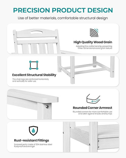 Set of 2 Weatherproof Patio Chairs - HDPE Outdoor Dining Chairs with Wide Seat, Ergonomic Design - for Garden, Backyard, Deck - White