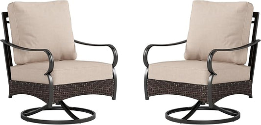 Swivel Patio Sofa Chairs - 2 PCS Outdoor Swivel Rocker Armchairs, Patio Seating with High Back Deep Seat for Porch Deck Balcony