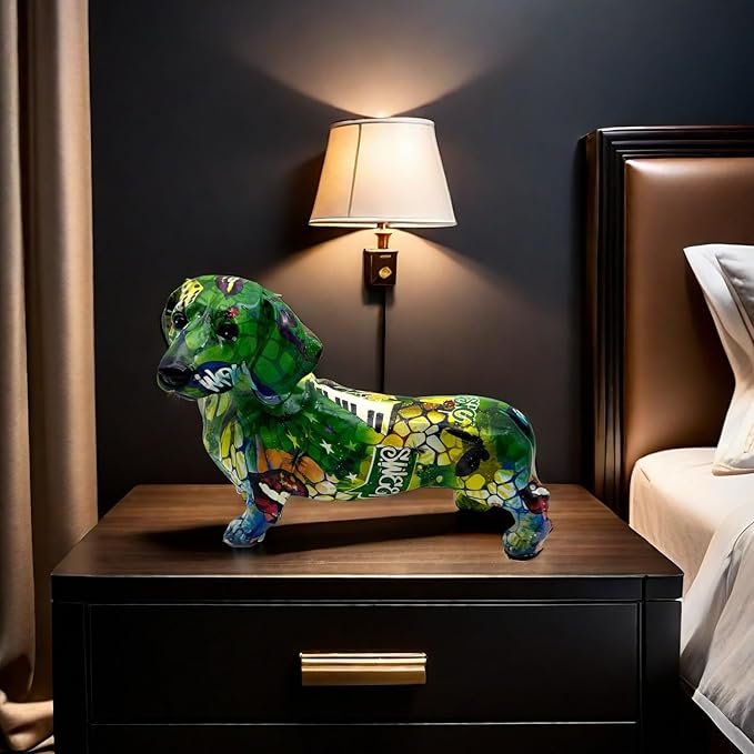 FUNSXBUG Colorful Dachshund Dog Statue Art Figurines Sculpture Collectibles Home Office Desktop Decor Outdoor Garden Display Decoration (Dachshund Dog 3)