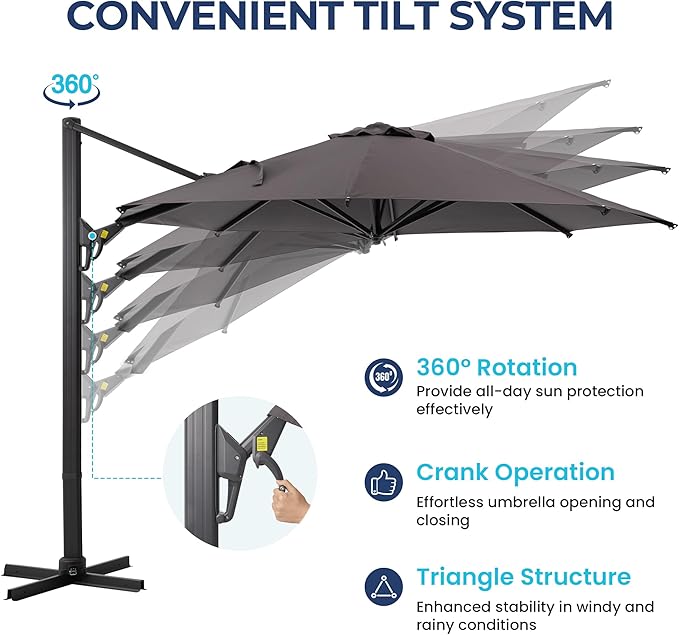 SUNVIVI OUTDOOR Outdoor Patio Umbrella, Patio Umbrella, Market Umbrella, Large Outdoor Umbrella, Metal Pole Umbrella with Push Button Tilt and Crank, Polyester Canopy