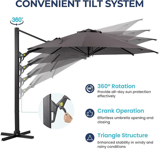 SUNVIVI OUTDOOR Outdoor Patio Umbrella, Patio Umbrella, Market Umbrella, Large Outdoor Umbrella, Metal Pole Umbrella with Push Button Tilt and Crank, Polyester Canopy