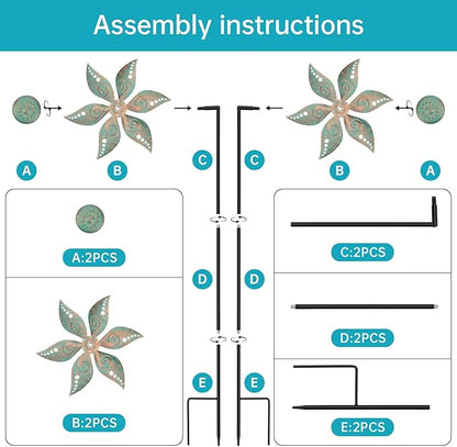 2 Pack Wind Spinners Outdoor Clearance Metal Vintage Green,Wind Sculpture Small Iron Windmill is Decorative Garden Stakes for Patio Lawn Outdoor Yard Lawn Garden Decor