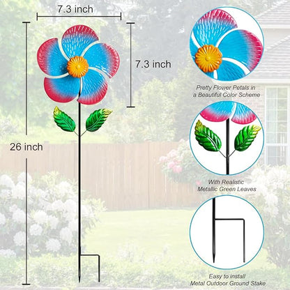 Garden Wind Spinners & Metal Wind Sculptures - Outdoor Windmill Decor with Vibrant Red & Blue, Yard Art for Patio Lawn Garden Ornament, Dynamic Wind Spinner Sculpture for Landscape Decor