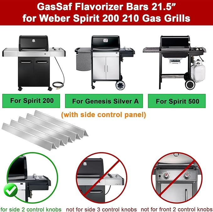 GasSaf 21.5" Flavorizer Bars Replace for Weber 7534, Genesis Silver A, Spirit 200 Series E/S200 E/S-210, Spirit 500 with Side Control Knob, 5-Pack Stainless Steel Flavor Bars(21.5" x 1.7" x 1.7")