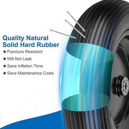 4.00-6 Flat Free Wheelbarrow Tires and Wheels, 13 Inch Wheelbarrow Tires with 5/8" or 3/4" Bearings, 1.75'' Centered Hub Hand Truck Solid Wheels Replacement for Hand Trucks, Dolly Trolleies