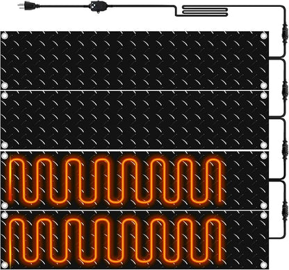 Riakrum 4 Pcs Heated Snow Melting Mats Outdoor, 10 x 48 in Winter Anti-Slip Heated Rubber Mat for Walkways Decks and Sidewalks, Snow and Ice Melting Pads Connection with 9.84 ft Power Cord