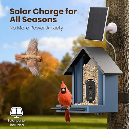 Metal Smart Bird Feeder with Camera, 2.5K UHD Bird Camera AI Identifies 11,000+ Bird's Species, Real-time Bird's Videos & Pictures, Solar Powered Wireless Outdoor, Ideal Gift