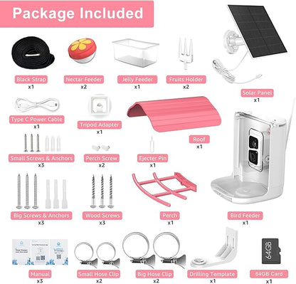 birdsnap® PAV- Smart Bird Feeder with Camera Solar Powered, 64GB Card & 2K HD Record Video Bird Camera Live with 5 DIY Add-ons, AI Identify Auto Capture, Ideal Gift for Birds Lover