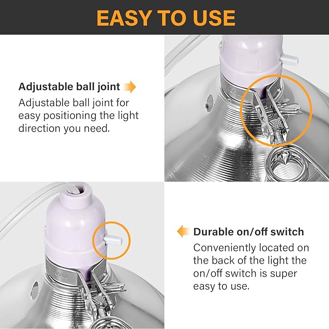 Simple Deluxe Clamp Lamp Light 150 Watt with 8.5 Inch Aluminum Reflector (no Bulb Included), 6 Feet Cord, 2 Pack, White