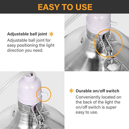 Simple Deluxe Clamp Lamp Light 150 Watt with 8.5 Inch Aluminum Reflector (no Bulb Included), 6 Feet Cord, 2 Pack, White