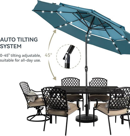 GREEN PARTY 10ft Outdoor Patio Umbrella, Auto-Tilt Market Table Umbrellas with Crank, 8 Sturdy Ribs & 1.5" Pole UV Protection for Garden Deck Backyard Pool
