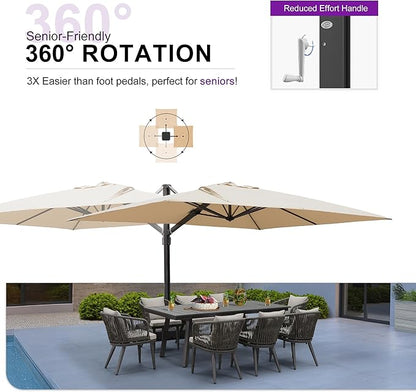 PURPLE LEAF 10' X 13' Rectangle Patio Umbrella Large Outdoor Aluminum Offset Umbrella with 360-degree Rotation Cantilever Umbrella for Garden Deck Backyard Pool, Beige